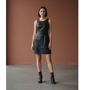 David Benjamin Womens Black Leather Sleeveless Mini Sheath Dress Size 6 Vintage
